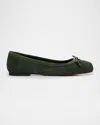 Christian Louboutin Mamadrague Velour Red Sole Ballerina Flats In Tennessee Green