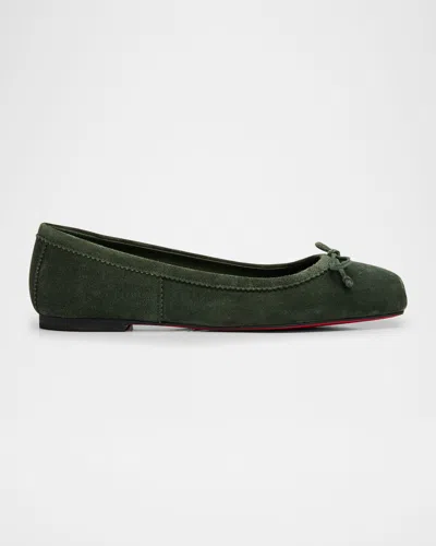 Christian Louboutin Mamadrague Velour Red Sole Ballerina Flats In Espresso