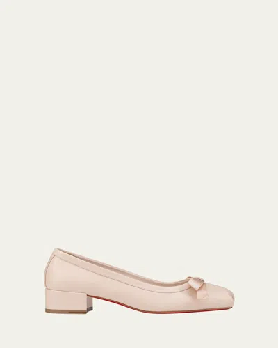 Christian Louboutin Mamaflirt Leather Red Sole Ballerina Pumps In Leche