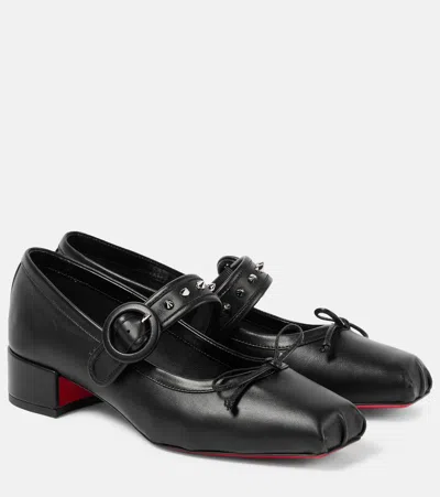 Christian Louboutin Mamastrapita Spikes Leather Mary Jane Flats In Black