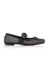 Christian Louboutin Mamastrapitina Crystal-embellished Leather-trimmed Mesh Ballet Flats In Black