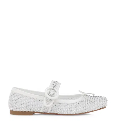 Christian Louboutin Mamastrapitina Crystal-embellished Leather-trimmed Mesh Ballet Flats In White