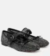 Christian Louboutin Mamastrapitina Crystal-embellished Leather-trimmed Mesh Ballet Flats In Black-cry/lin Black