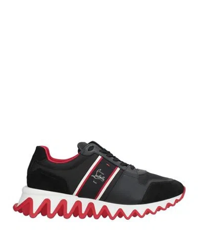 Christian Louboutin Man Sneakers Black Size 11 Calfskin, Nylon