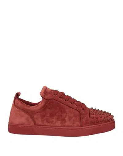 Christian Louboutin Man Sneakers Burgundy Size 13 Leather In Red