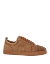 Christian Louboutin Louis Junior Suede Sneakers With Eyelet Detailing In Brown