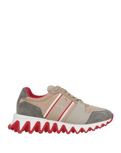 Christian Louboutin Man Sneakers Taupe Size 7 Calfskin, Nylon In Gray
