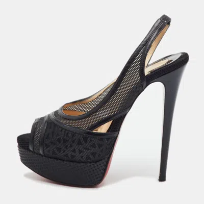 Pre-owned Christian Louboutin Marina Size 36.5 Black Leather And Mesh Platform Slingback Pumps