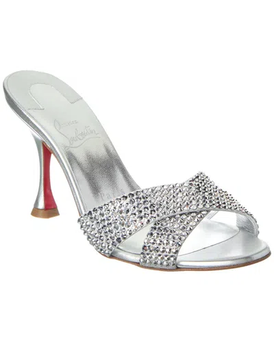 Christian Louboutin Mariza Is Back Strass 85 Suede Mule In Gray