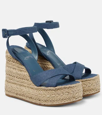 Christian Louboutin Mariza Denim Crisscross Espadrille Sandals In Blue/natural