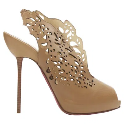 Pre-owned Christian Louboutin Markesling 130 Tan Brown Laser Cut Peep Toe Bootie Eu39