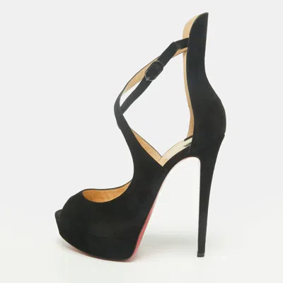 Pre-owned Christian Louboutin Marlenalta Size 38 Black Suede Platform Sandals