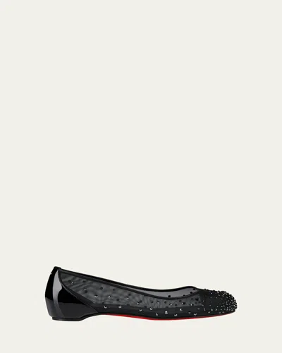 Christian Louboutin Marlougiela Strass Red Sole Ballerina Flats In Blacklin Black