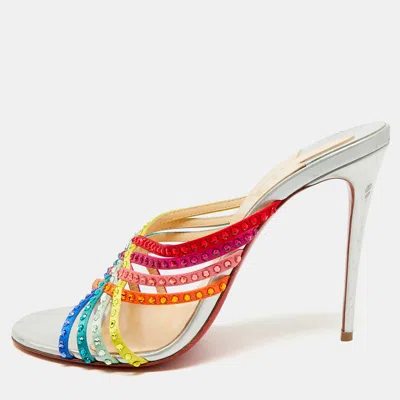 Pre-owned Christian Louboutin Marthastrass Size 40.5 Multicolor Suede Slide Sandals