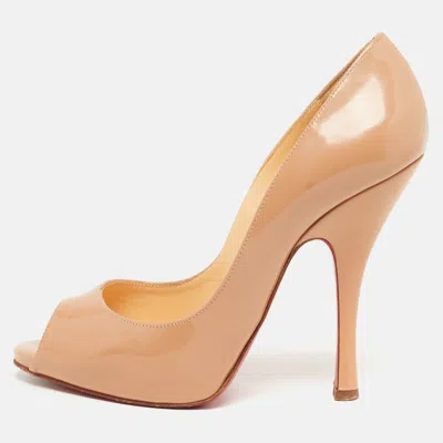 Pre-owned Christian Louboutin Maryl Size 36 Beige Patent Leather Peep Toe Pumps In Sand