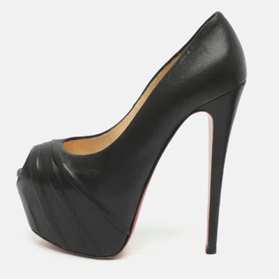 Pre-owned Christian Louboutin Matrinana Size 38.5 Black Leather Platform Pumps