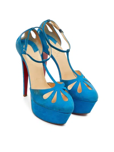 Pre-owned Christian Louboutin Mayada T-strap Pumps In Blue