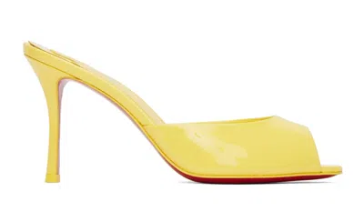 Pre-owned Christian Louboutin Me Dolly 85 Piou Yellow Backless Sandal Mule Heel Pump 37.5