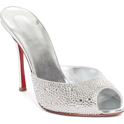 Christian Louboutin Dolly 100 Crystal-embellished Metallic Leather Mules In White