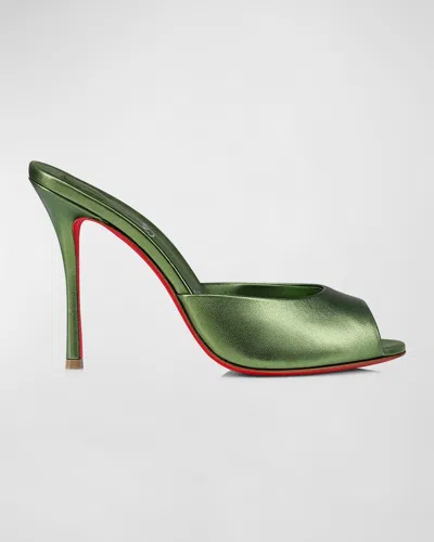 Christian Louboutin Me Dolly Metallic Red Sole Slide Sandals In Vertlaine