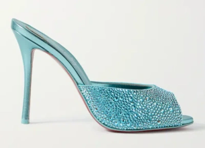 Pre-owned Christian Louboutin Me Dolly Strass 100 Blue Backless Sandal Mule Heel Pump 39