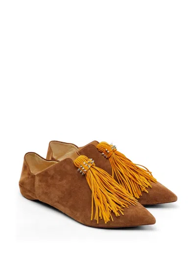 Pre-owned Christian Louboutin Medinana Tassel Flat Pumps In Brown