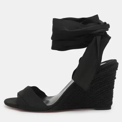 Pre-owned Christian Louboutin Melides Du Desert Size 39 Black Satin Wedge Wedge Sandals