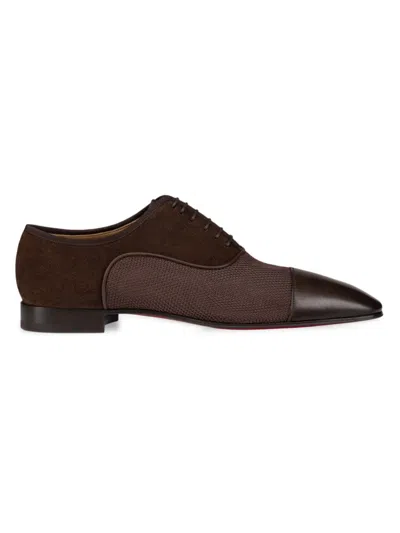 Christian Louboutin Men's Ac Greggo Textile And Leather Oxfords In Brown