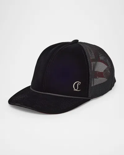 Christian Louboutin Men's Aliochitto Velvet Trucker Hat In Black