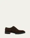 Christian Louboutin Men's Alpha Lion Suede Lug-sole Slip-on Derby Shoes In Brown
