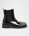 Christian Louboutin Men's Battersea Leather Chelsea Boots With Spikes In Black
