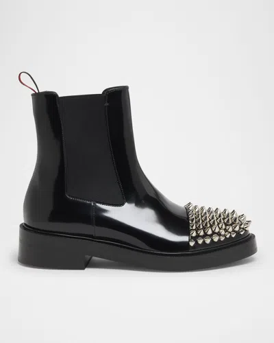 Christian Louboutin Men's Battersea Leather Chelsea Boots With Spikes In Black