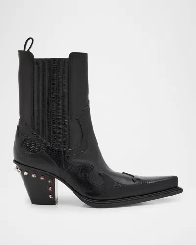Christian Louboutin Men's Becca Uomo Leather Spike-heel Western Boots In Black