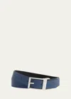 Christian Louboutin Men's Bizzbelt Cl-buckle Leather Belt, 30mm In Denim/black/silve