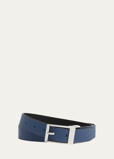 Christian Louboutin Men's Bizzbelt Cl-buckle Leather Belt, 30mm In Denim/black/silve