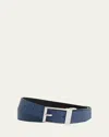 Christian Louboutin Bizz Logo-engraved Leather Belt In Denim/black/silver