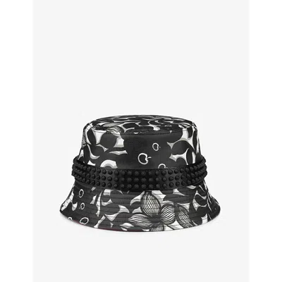 Christian Louboutin Bobino Spikes Graphic-print Cotton-canvas Bucket Hat In Black/white