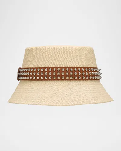 Christian Louboutin Men's Bobino Spikes Straw Panama Hat In Natural/cuoio