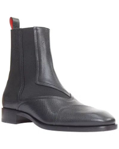 Pre-owned Christian Louboutin Men's Calfskin Leather Boabi Calf Grain Gusset Chelsea  Boot (authentic Pre-love