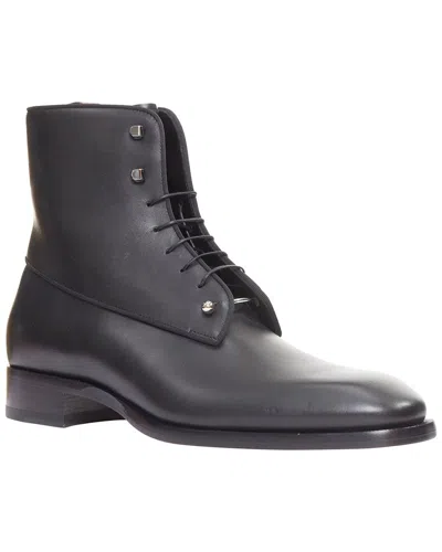 Pre-owned Christian Louboutin Men's Calfskin Leather Chambeli Boot Flat Barbell Lace  Boot (authentic Pre-love