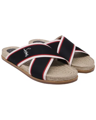Pre-owned Christian Louboutin Men's Canvas Hot Cross Slide Sandal (authentic Pre-loved)