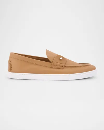 CHRISTIAN LOUBOUTIN MEN'S CHAMBELIBOAT LEATHER LOAFERS