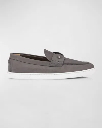 Christian Louboutin Men's Chambeliboat Suede Boat Shoes In Smoky