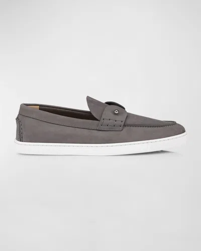 Christian Louboutin Men's Chambeliboat Suede Boat Shoes In Gray