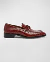 Christian Louboutin Men's Chambelimoc Croc-embossed Leather Loafers In Acajou