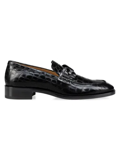 Christian Louboutin Men's Chambelimoc Crocodile-embossed Leather Loafers In Black