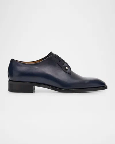 Christian Louboutin Men's Chambeliss Leather Derby Shoes In Ebony