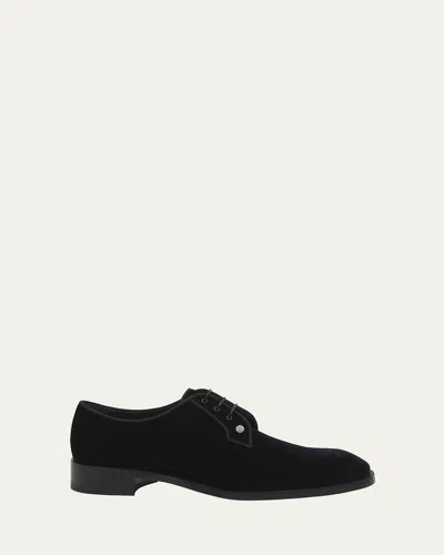 CHRISTIAN LOUBOUTIN MEN'S CHAMBELISS NIGHT STRASS VELVET DERBY SHOES