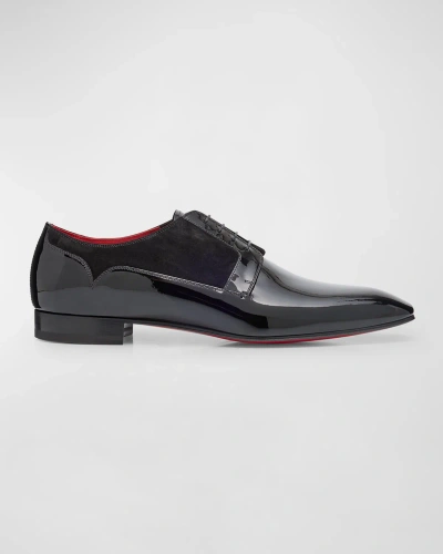 Christian Louboutin Men's Chickito Patent Leather Derby Shoes In Black