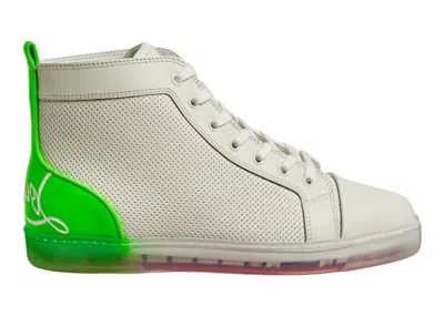 Pre-owned Christian Louboutin Men's  Fun Louis Flat Sneakers In White/fluo Green